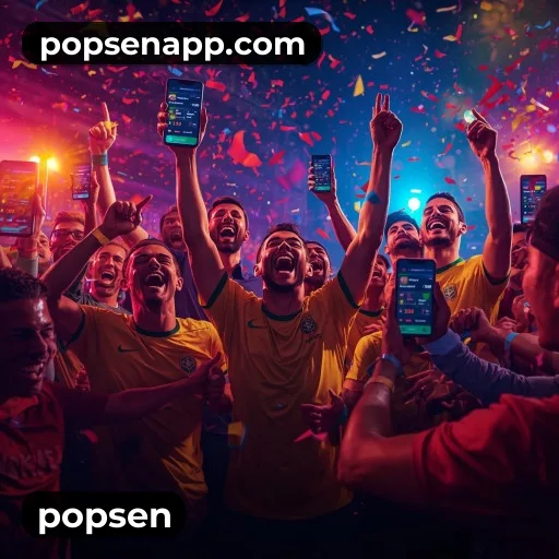 App popsen para iOS e Android — interface mobile, login biométrico e PIX integrado